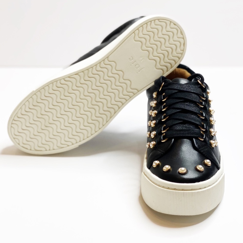 NEW Joie Handan Black Leather Pearl Sneakers - Picture 5 of 7